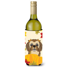 Skarby Caroline BB2055LITERK """"""""Czekoladowo-brazowy Shih Tzu Swieto Dziekczynienia"""""""" Hugger na butelke wina Koozie 750ml wielokolorowy""""