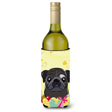 Skarby Karoliny BB1945LITERK """"""""Polowanie na jajka wielkanocne czarnego mopsa""""""""Przytulacz do butelek wina Koozie 750ml wielokolorowy""""