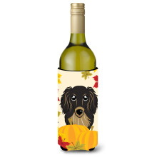 """"Carolines Treasures BB2019LITERK """"""""Longhair Black and Tan Dachshund Thanksgiving"""""""" Vinflaska Hugger Koozie 750ml Multicolor""""
