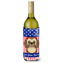 Carolines Treasures BB2179LITERK """"""""Gud velsigne amerikansk flag med chokoladebrun Shih Tzu"""""""" Vinflaske Hugger Koozie 750ml Multicolor""""