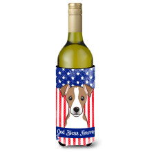 """"Carolines skatter BB2190LITERK """"""""God Bless American Flag with Jack Russell Terrier"""""""" Vinflaska Hugger Koozie 750ml Multicolor""""