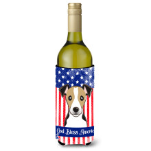 """"Carolines Treasures BB2191LITERK """"""""God Bless American Flag with Jack Russell Terrier"""""""" Vinflaska Hugger Koozie 750ml Multicolor""""