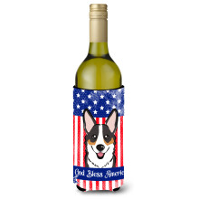 """"Carolines Treasures BB2185LITERK """"""""God Bless American Flag with Tricolor Corgi"""""""" Vinflaska Hugger Koozie 750ml Multicolor""""