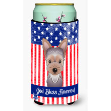 """"Caroline's Treasures BB2162TBC """"""""Buh ehnej americk vlajce se tenetem Yorkie"""""""" Vysok chlapec Hugger Koozie Multicolor""""