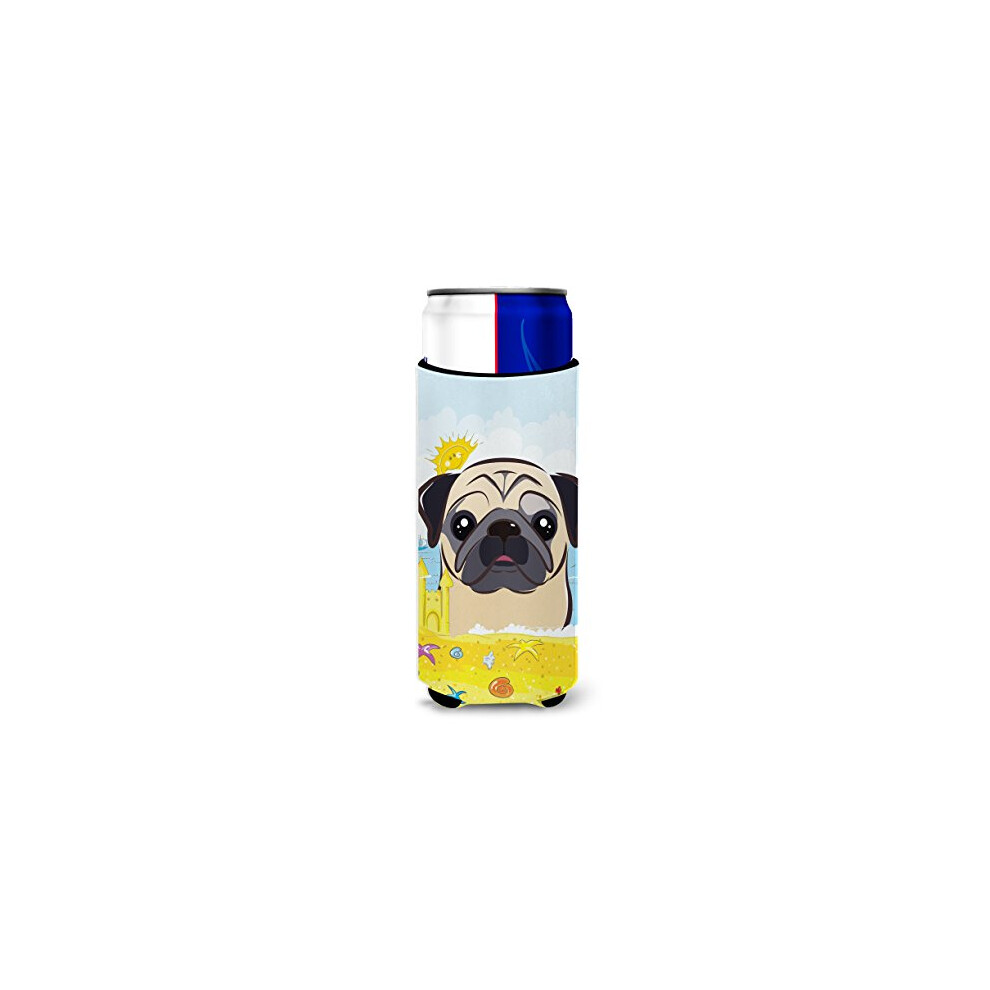 Carolines Treasures BB2130MUK Fawn Pug Summer Beach Ultra Isolant pour boissons pour canettes fines Canette mince Multicolore