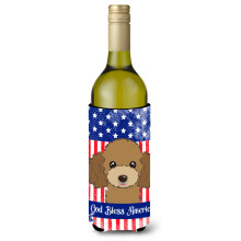 Carolines Treasures BB2186LITERK """"""""Gud velsigne amerikansk flag med chokoladebrun puddel"""""""" Vinflaske Hugger Koozie 750ml Multicolor""""