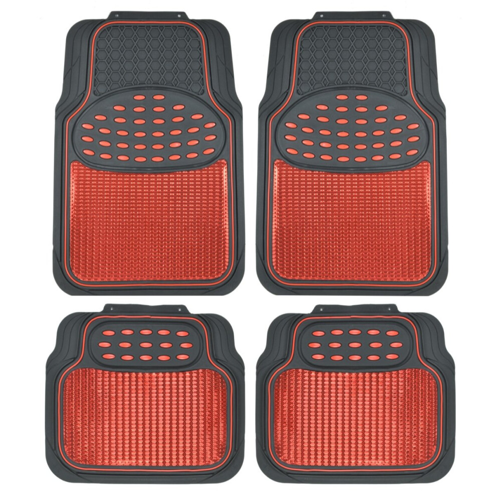 Bdk Mt614rdamw1 Metallic Rubber Floor Mats For Car Suv & Truck - Semi Trimmable 2 Tone Color Heavy Duty Protectionred/ Black 826942004254