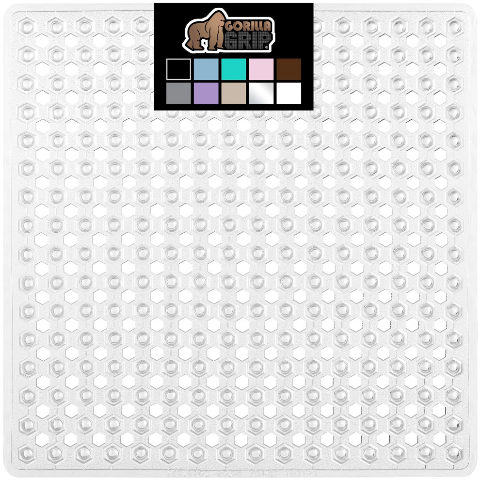 gorilla grip Patented Shower and Bathtub Mat  21x21  Small Square Shower Stall Floor Mats with Suction cups and Drainage Holes  Machine Washable and S