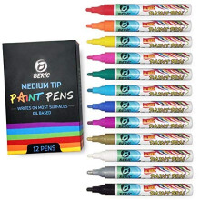 Canetas de Tinta Premium Beric 12 unidades, Marcador à base de Óleo, Ponta Média, Escreve em Quase Tudo