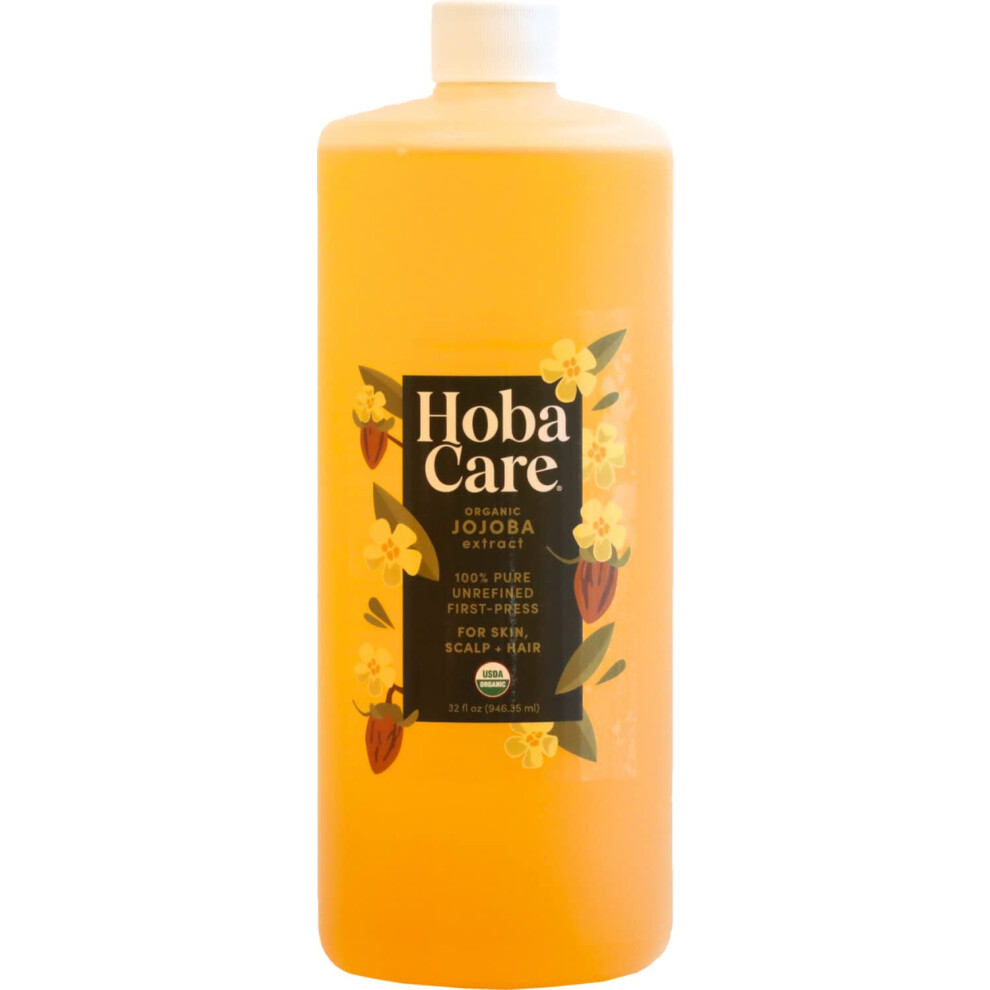 Hobacare Organic Jojoba Oil - 100% Pure Unrefined Jojoba Oil For Skin & Nails - Moisturizing Body Oil For Dry Skin - Natural Jojoba Oil For Hair & Be