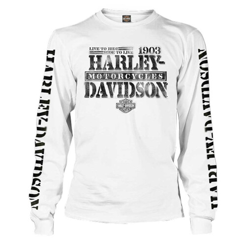 Harley-Davidson Ανδρικό Distressed Freedom Fighter Μακρυμάνικο Μπλουζάκι, Λευκό (L)