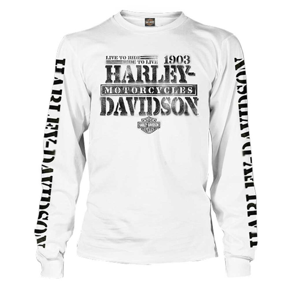 Harley-Davidson Men's Distressed Freedom Fighter Long Sleeve Shirt White L