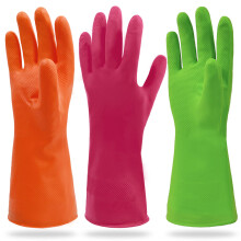 Cleanbear-synteettiset kumikäsineet, keskikokoiset, 11,8 tuumaa, 3 paria, 3 väriä kotitalouksien puhdistukseen, astianpesuun ja muuhun kodin siiv
