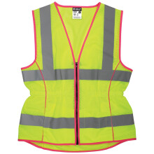 MCR SIKKERHED LVCL2MLL Damerst?rrelse Klasse 2 Letv?gtsikkerhed Vest Silver Reflekterende Stripe Zipper Front Lime Stor