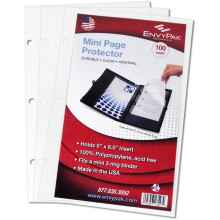 EnvyPak Mini Binder Paginabeschermer - Geschikt voor 5 x 8,5 inch vellen - 3 gaten geperforeerd - Pak van 100 beschermers