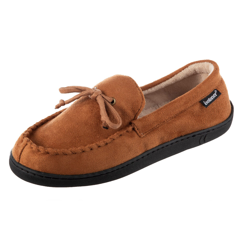 isotoner Men's Slippers Microsuede Moccasin Indoor/Outdoor House Shoes with Cooling Memory Foam and Skid Resistance