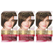 L'Oreal Paris Excellence Creme Μόνιμο Χρώμα Μαλλιών, 5 Μεσαίο Καφέ, 100% Κάλυψη Γκρίζων, Πακέτο 3