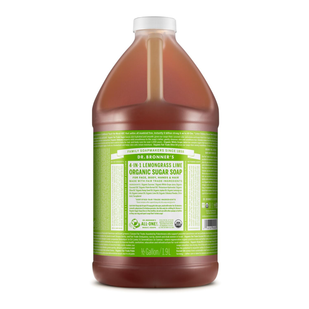Dr BronnerAs - Organic Sugar Soap Lemongrass  64 Ounce - Made with Organic Oils  Sugar and Shikakai Powder  4-in-1 Use: Hands  Body  Face and Hair  cl