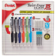 Pentel Twist-Erase Click -mekaaninen lyijykyn   setti - 6 mekaanista lyijykyn      , 6 ylim      r   ist    pyyhekumia, 3 tuubia lyijyt   ytt   j