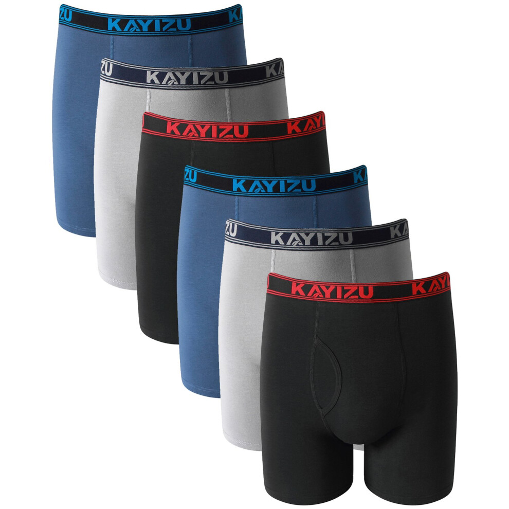 Sous-v?tements pour hommes de marque KAYIZU, lot de 6 boxers en coton doux, noir/gris clair/bleu, taille M