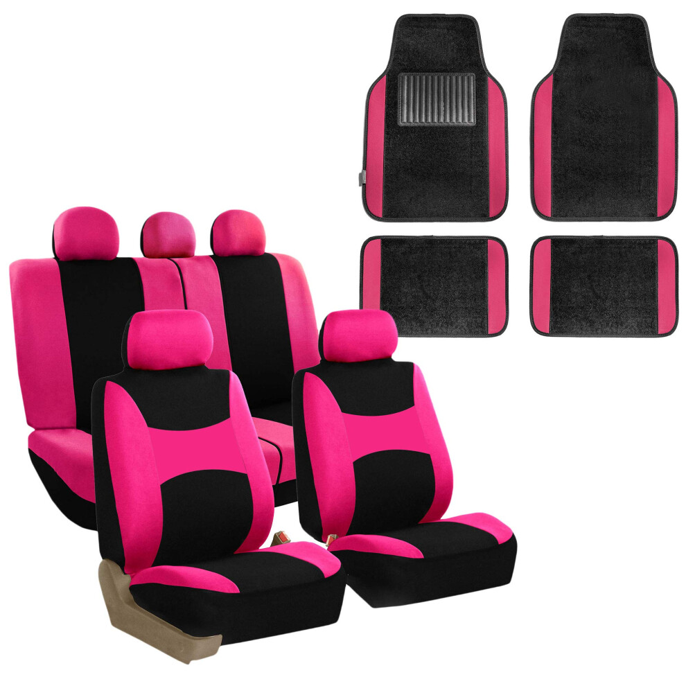 Fundas De Asiento De Tela Ligeras Y Ventiladas Fh Group (Compatibles Con Airbag Y Compartimentos Divididos) Con Tapetes De Alfombra - Universales-image