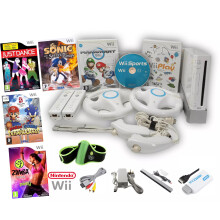 Nintendo Wii Sports Console 2 Remotes Nunchuks Wheels Play Mario Kart Sonic Olympic Zumba Just Dances - Refurbished