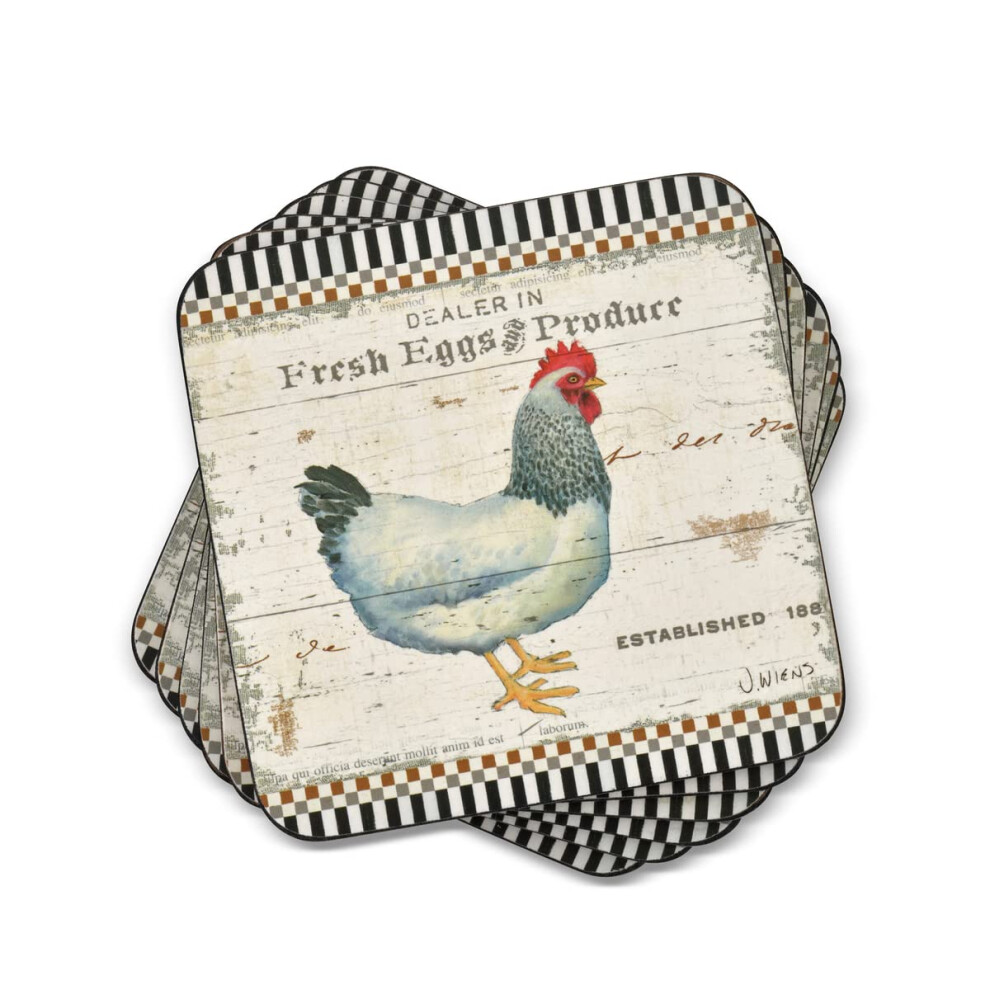 Pimpernel On The Farm Collection Coasters  Set of 6  Cork Backed Board  Heat and Stain Resistant  Drinks Coaster for Tabletop Protection  Measures 4 x