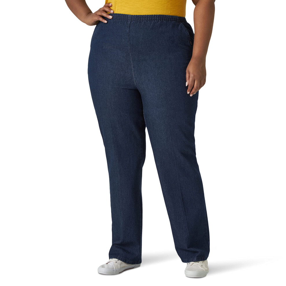 Jean taille ?lastique extensible pour femme, collection chic classique, taille Plus, en denim d?lav? original, taille 46 US