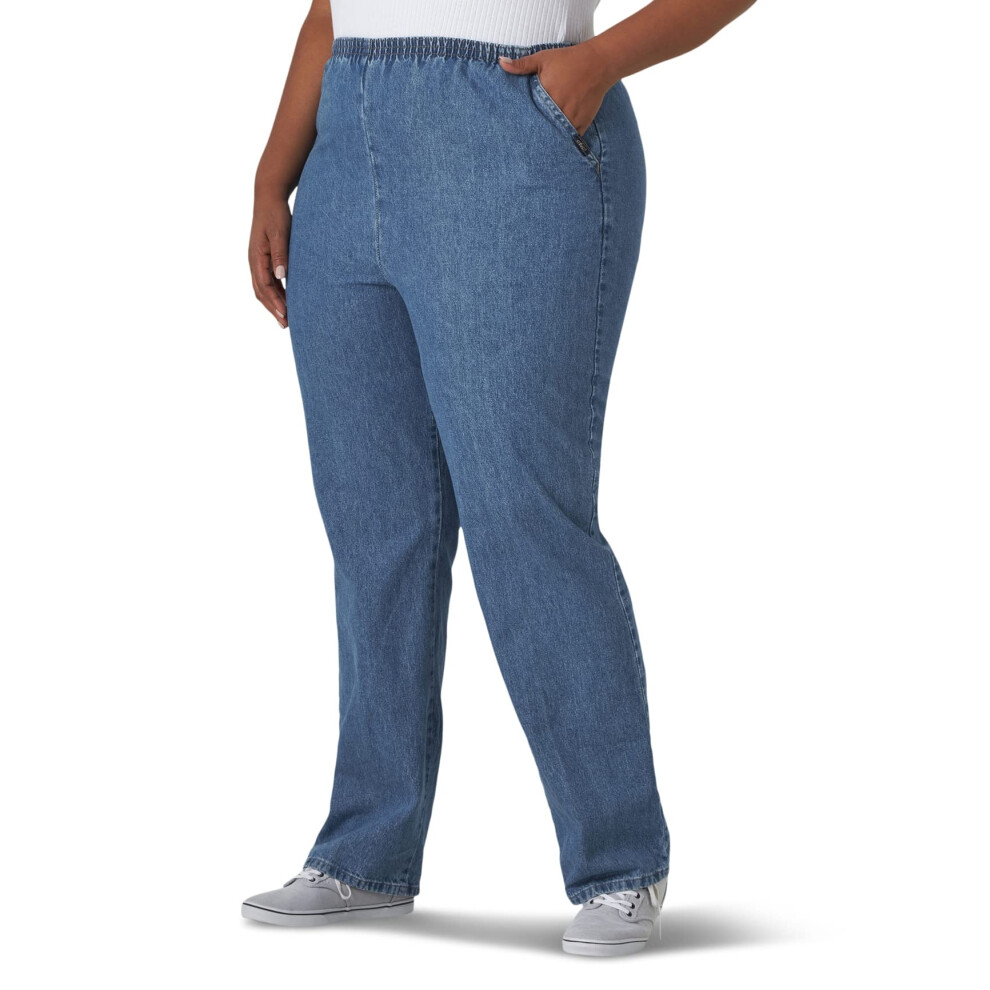 Jean taille haute ?lastique extensible pour femme, collection chic classique, taille Plus, denim bleu destruction, taille 22, Petite US