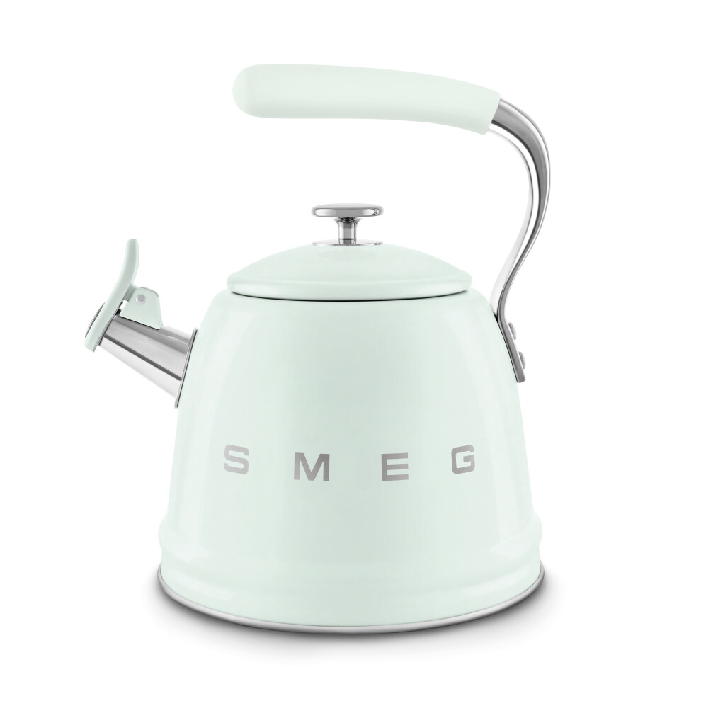 Smeg WKF01PG Retro 50s Style Whistling Stove Top Kettle In Pastel Green