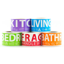 250 verhuislabels voor een huis met 1 slaapkamer. 50 labels per kamer. 5 rollen met kleurgecodeerde labels. Inclusief breekbaar label. Voor verhuisdoz