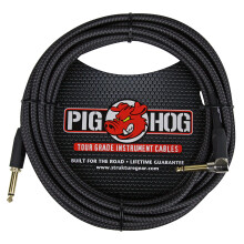 Pig Hog - PCH20BKR PC-H20BKR retvinklet 1/4"""" til 1/4"""" sort v?vet guitarinstrumentkabel 20 fod