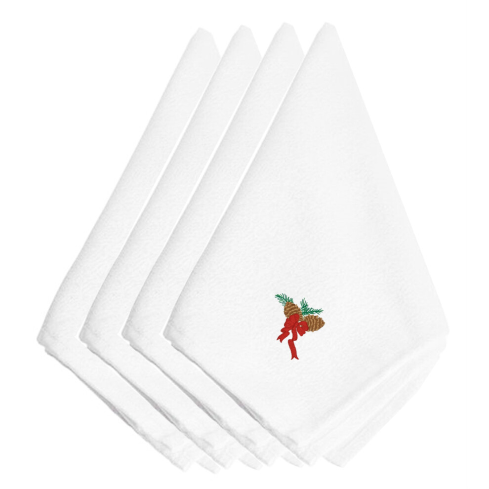 Serviettes de table brod  es     Pommes de pin de No  l avec ruban rouge     de Caroline's Treasures EMBT2106NPKE (lot de 4), 50,8 cm, multicolores