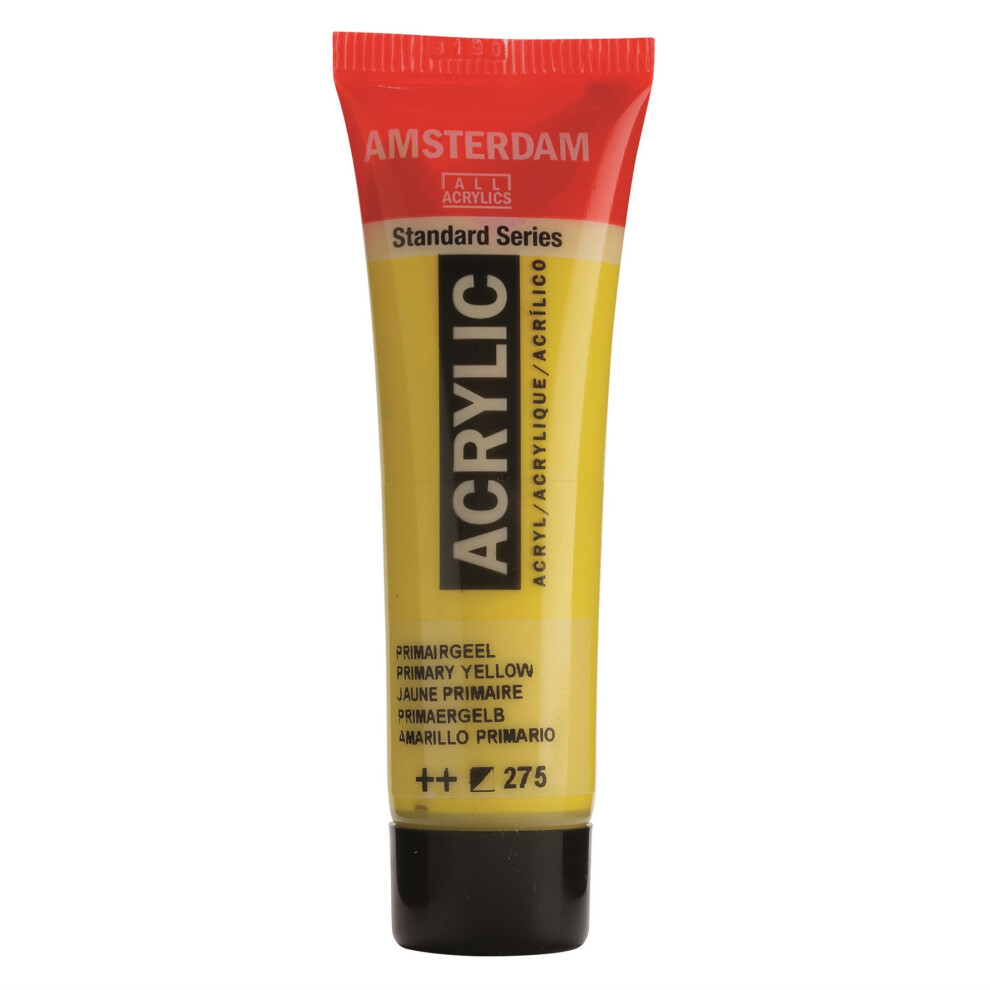 Amsterdam Serie Standard Vernice Acrilica In Tubetto - 20 Ml - Giallo Primario 275 - Semi-Opaco - Ottima Resistenza Alla Luce-image