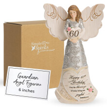 Pavilion Elements Angels Figurine - Guardian Angel Figure Display - Happy 60th Birthday May The Blessings of Today Bring You Joyful Tomorrows Printed