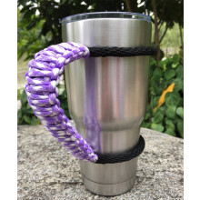 MOCE H?ndlavet Paracord-h?ndtag til Yeti/Rtic/Ozark Trail Rambler 30 Oz Tumbler. Lilla/Hvid