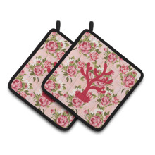 Caroline's Treasures BB1101-RS-PK-PTHD Coral Shabby Chic Pink Roses Pot Holders 1 Pair 7.5 x 7.5 Multicolor