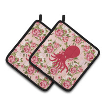 Caroline's Treasures BB1098-RS-PK-PTHD Octopus Shabby Chic Pink Roses Pot Holders 1 Pair 7.5 x 7.5 Multicolor