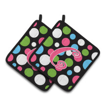 Caroline's Treasures CJ1038-CPTHD Monogrammi, nimikirjain C, pilkullinen ja pinkki patalappu (1 pari) 19,5 cm x 19,5 cm moniv rinen