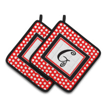 Caroline's Treasures CJ1012-GPTHD Letter G Initial Monogram Red Black Polka Dots Pot Holders 1 Pair 7.5 x 7.5 Multicolor