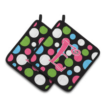 Caroline's Treasures CJ1038-EPTHD Monogram Initial E Polka Dots and Pink Pot Holders 1 Pair 7.5 x 7.5 Multicolor