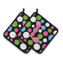 Caroline's Treasures CJ1038-LPTHD Monogram Initial L Polka Dots and Pink Pot Holders 1 Pair 7.5 x 7.5 Multicolor