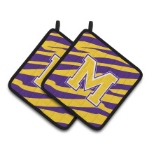 Caroline's Treasures CJ1022-MPTHD Letter M Monogram with Tiger Stripes Pot Holders 1 Pair 7.5 x 7.5 Purple/Gold