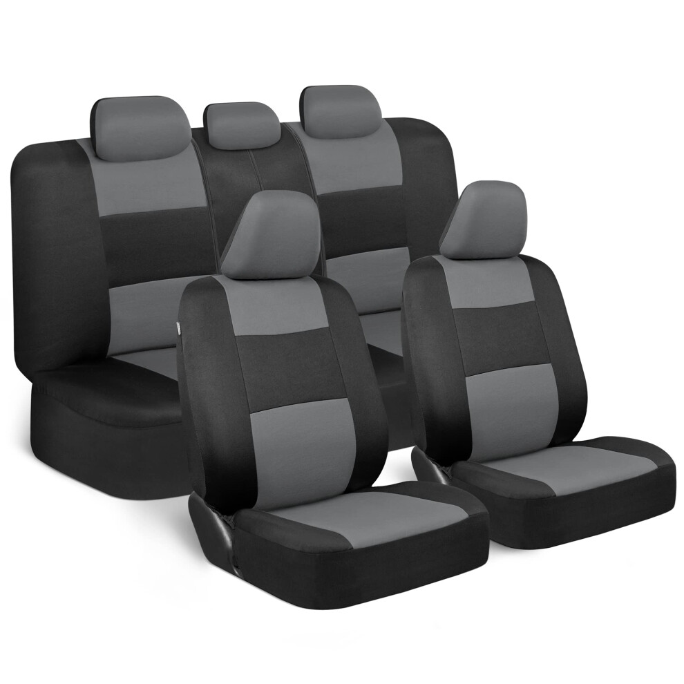 Bdk Polypro Seat Covers Full Set In On - Front And Rear Split Bench Easy To Install For Auto Trucks Van Suv Car Gray/Black 826942653636
