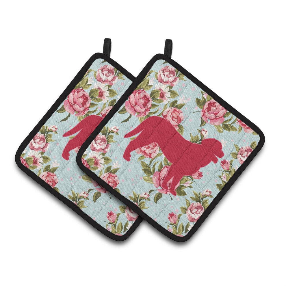 Agarraderas Caroline's Treasures BB1074-RS-BU-PTHD Con Dise O De Retriever De Pelo Rizado, Estilo Shabby Chic, Con Rosas Azules (1 Par), 19 X 19-image