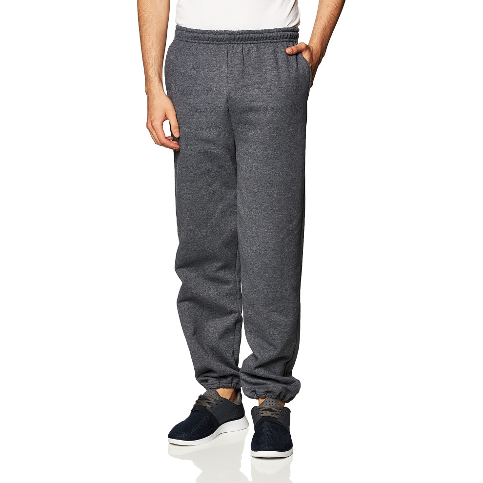 gildan Mens Fleece Elastic Bottom Sweatpants with Pockets  Style g18100  Dark Heather  Large