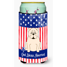 """"Caroline's Treasures BB3118TBC Patriotic USA Engelse Bulldog Wit Tall Boy Hugger koude drank-koozies Veelkleurig""""