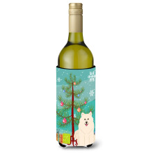 """"Caroline's Treasures BB4155LITERK Vrolijk Kerstboom Samojeed Wijnfles Drank Isolator Hugger 750ml Veelkleurig""""