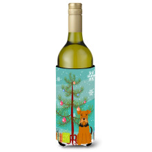 Caroline's Treasures BB4166LITERK Merry Christmas Tree Airedale fla a na v no, izolacn obal na n poje 750 ml, viacfarebn
