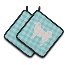 Caroline's Treasures BB3727PTHD Polish Tatra Sheepdog Checkerboard Blue Pair of Pot Holders 7.5H x 7.5 W Multicolor